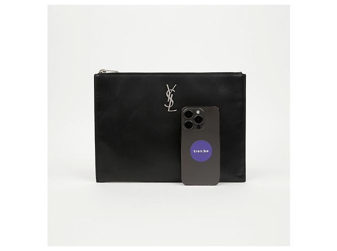 Autre Marque Clutch Porta Tablet in Pelle Monogram Nero Argento - vista 9