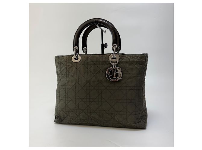 Dior Sac Cabas Lady Cannage Khaki Silver Medium - vue 3
