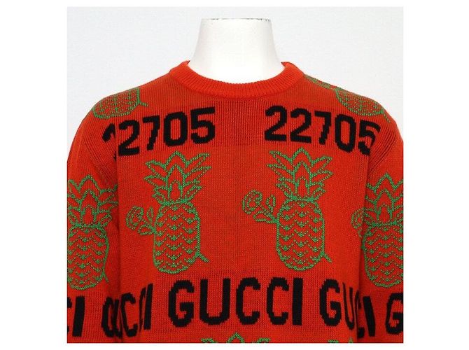 Gucci Strickpullover für Herren aus Woll-Baumwoll-Mischgewebe in Orange mit Ananas-Logo - Ansicht 2