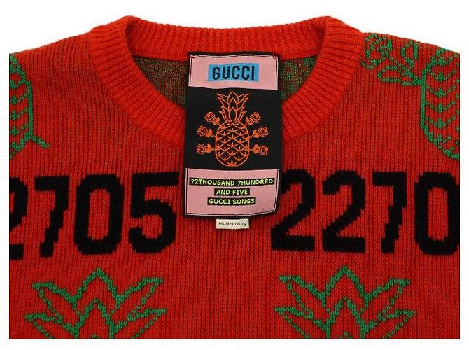 Gucci Strickpullover für Herren aus Woll-Baumwoll-Mischgewebe in Orange mit Ananas-Logo - Ansicht 5