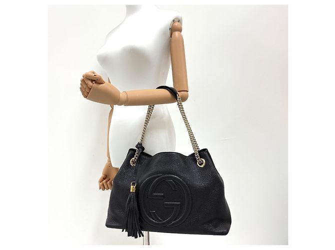 Gucci Borsa a tracolla Soho con catena e nappe Nero - vista 3