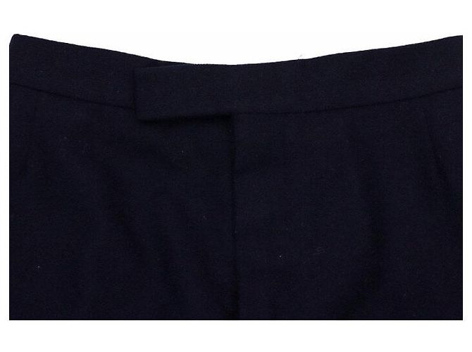 Thom Browne Navy Diagonal Plain Weaving Wool Slacks with Gold Button Men's Pants - view 5