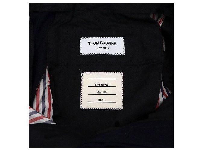 Thom Browne Navy Diagonal Plain Weaving Wool Slacks with Gold Button Men's Pants - view 7