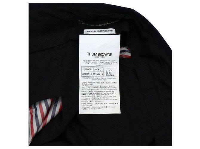 Thom Browne Navy Diagonal Plain Weaving Wool Slacks with Gold Button Men's Pants - view 8