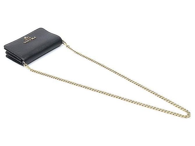 Prada Mini borsa a tracolla con catena WOC in Saffiano nero con lettere - vista 3