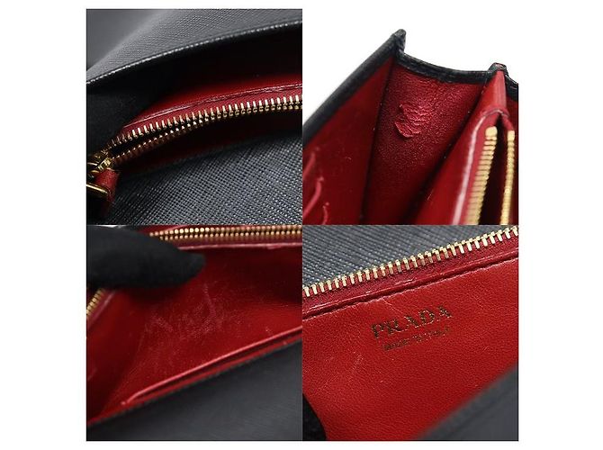 Prada Mini borsa a tracolla con catena WOC in Saffiano nero con lettere - vista 7