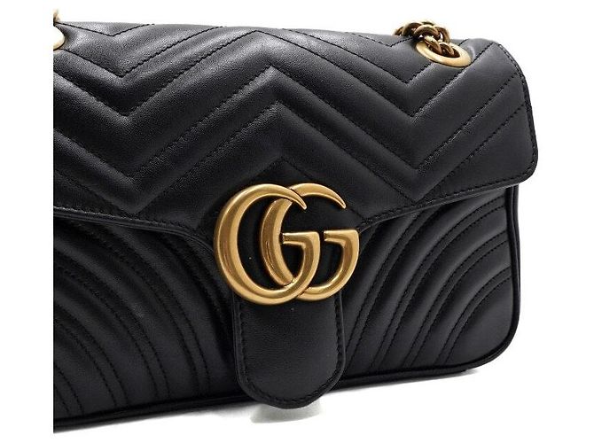 Gucci Borsa a tracolla matelassé chevron nera con catena dorata - vista 11