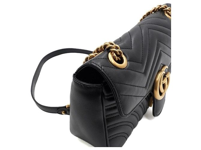 Gucci Borsa a tracolla matelassé chevron nera con catena dorata - vista 12