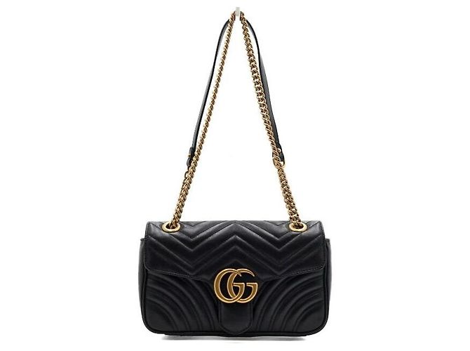 Gucci Borsa a tracolla matelassé chevron nera con catena dorata - vista 2