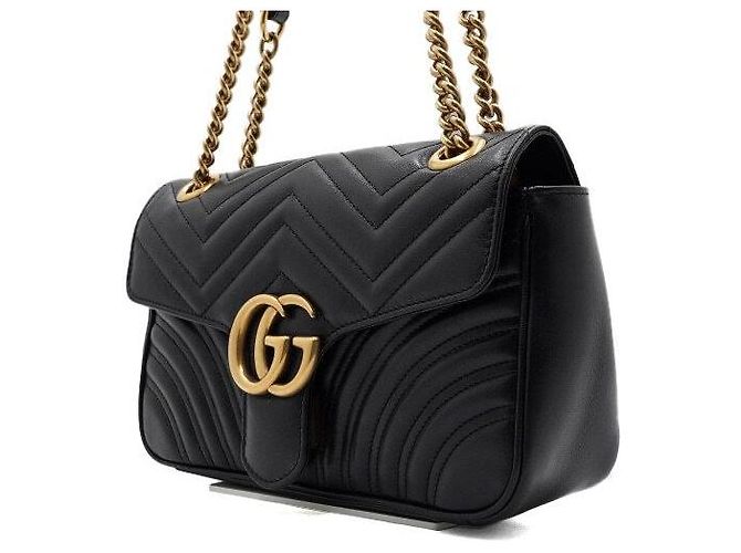 Gucci Borsa a tracolla matelassé chevron nera con catena dorata - vista 3