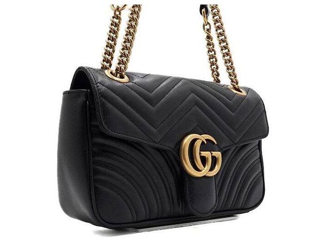 Gucci Borsa a tracolla matelassé chevron nera con catena dorata - vista 4