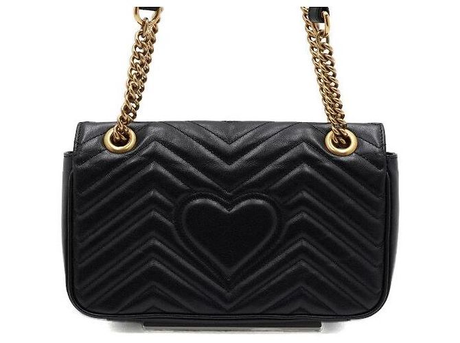Gucci Borsa a tracolla matelassé chevron nera con catena dorata - vista 5