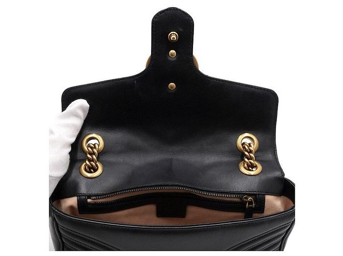 Gucci Borsa a tracolla matelassé chevron nera con catena dorata - vista 7