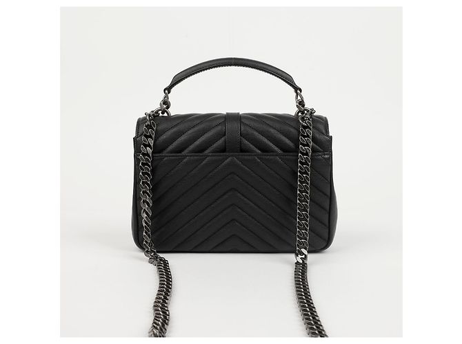 Autre Marque College Medium gesteppte Leder-Schultertasche Black Silver - Ansicht 3