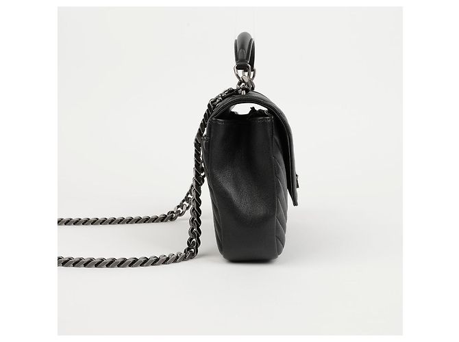 Autre Marque College Medium gesteppte Leder-Schultertasche Black Silver - Ansicht 4