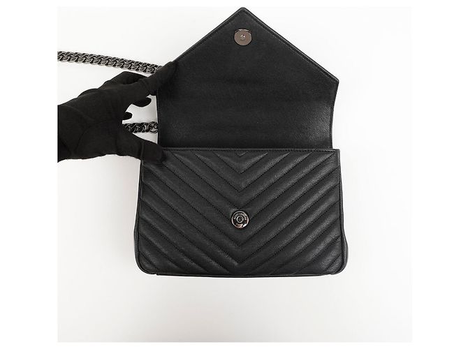 Autre Marque College Medium gesteppte Leder-Schultertasche Black Silver - Ansicht 6