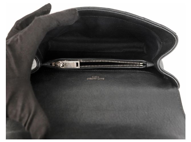 Autre Marque College Medium gesteppte Leder-Schultertasche Black Silver - Ansicht 7