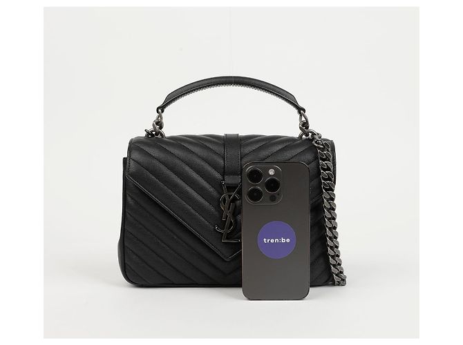 Autre Marque College Medium gesteppte Leder-Schultertasche Black Silver - Ansicht 8