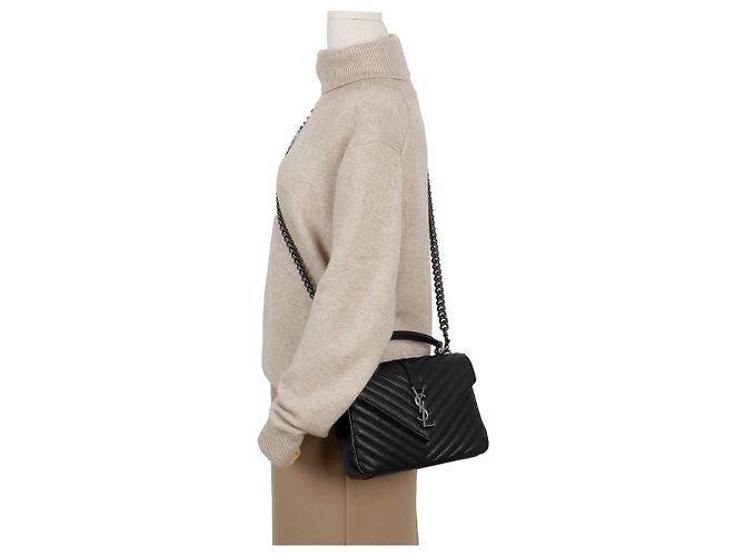 Autre Marque College Medium gesteppte Leder-Schultertasche Black Silver - Ansicht 9