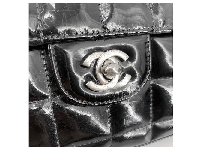 Chanel Borsa a tracolla Patent Chocolate Bar Silver - vista 18