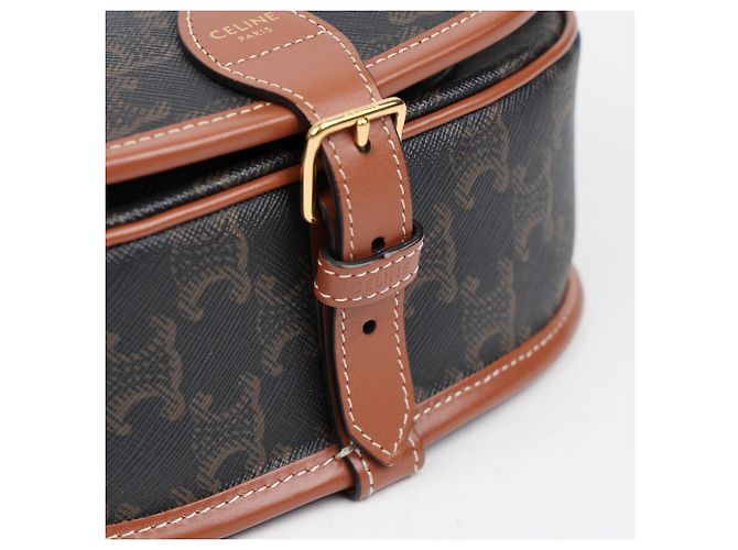 Céline Bolso Triope Canvas Medium Polka Bag Tan - vista 10