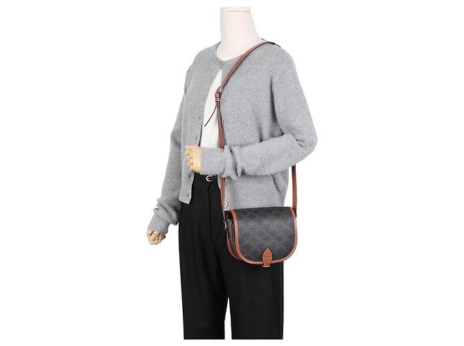 Céline Bolso Triope Canvas Medium Polka Bag Tan - vista 13