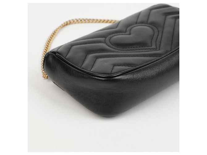 Gucci Borsa a tracolla Supermini GG Marmont Matelassé Black Gold - vista 10