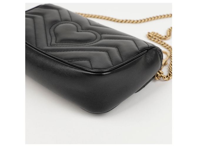 Gucci Borsa a tracolla Supermini GG Marmont Matelassé Black Gold - vista 11