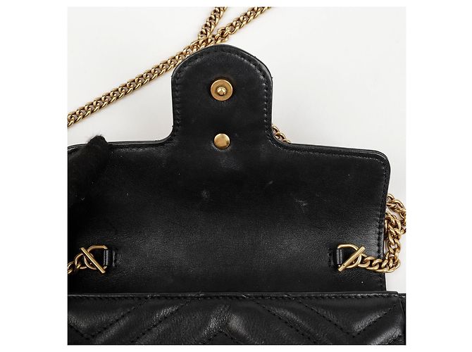 Gucci Borsa a tracolla Supermini GG Marmont Matelassé Black Gold - vista 13