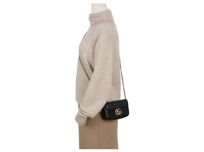 Gucci Borsa a tracolla Supermini GG Marmont Matelassé Black Gold - vista 16