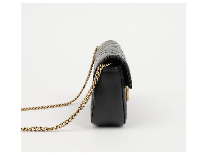 Gucci Borsa a tracolla Supermini GG Marmont Matelassé Black Gold - vista 6