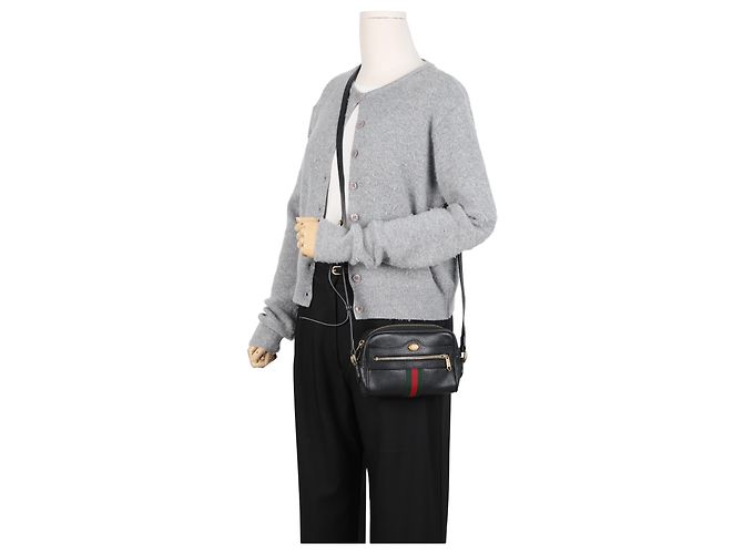 Gucci Mini Borsa a Tracolla Ophidia in Pelle Nera - vista 13
