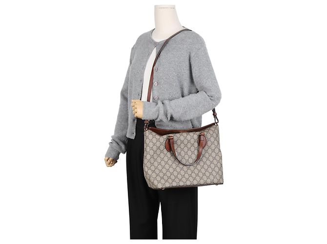 Gucci Borsa Tote e a tracolla GG Supreme Canvas Brown - vista 26