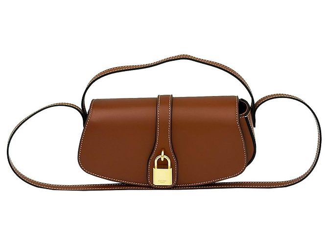 Céline Borsa a pochette e a tracolla in vitello marrone con tracolla tan - vista 2