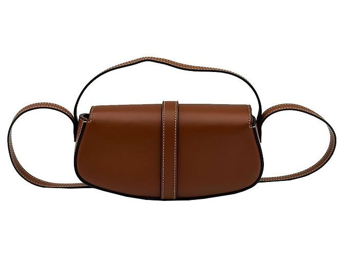 Céline Borsa a pochette e a tracolla in vitello marrone con tracolla tan - vista 5