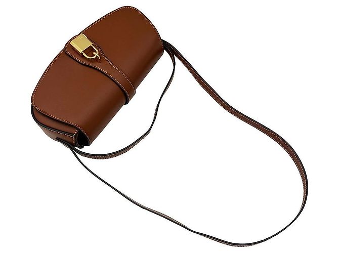 Céline Borsa a pochette e a tracolla in vitello marrone con tracolla tan - vista 6