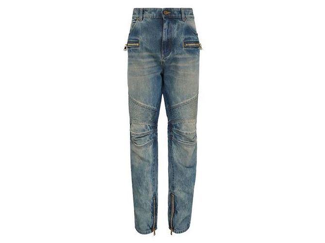 Balmain Pantaloni Biker in Denim Vintage - vista 2