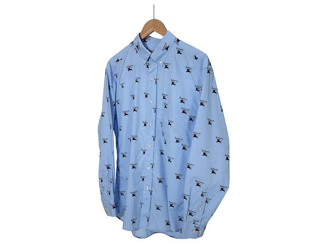 Burberry Camicia oversize a maniche lunghe con stampa logo Archive Knight da uomo - Blu - vista 2
