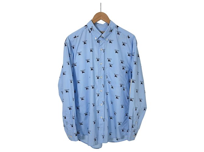 Burberry Camicia oversize a maniche lunghe con stampa logo Archive Knight da uomo - Blu - vista 4