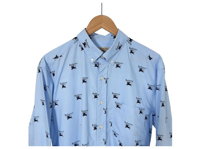 Burberry Camicia oversize a maniche lunghe con stampa logo Archive Knight da uomo - Blu - vista 5