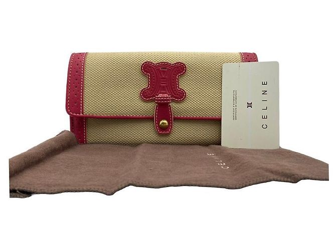 Céline Langes Logo Canvas Leder Geldbeutel mit Klappe Beige Pink - Ansicht 11
