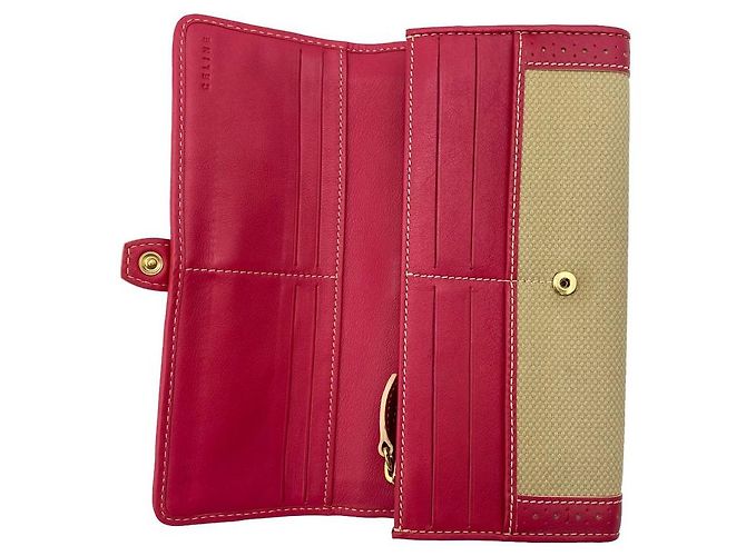 Céline Langes Logo Canvas Leder Geldbeutel mit Klappe Beige Pink - Ansicht 19