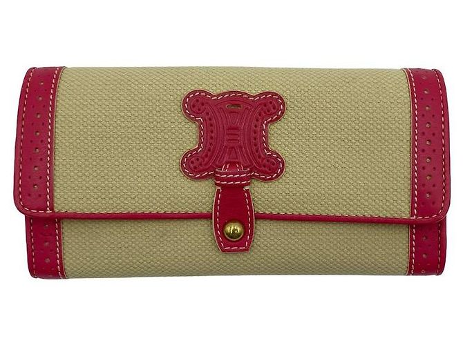 Céline Langes Logo Canvas Leder Geldbeutel mit Klappe Beige Pink - Ansicht 2