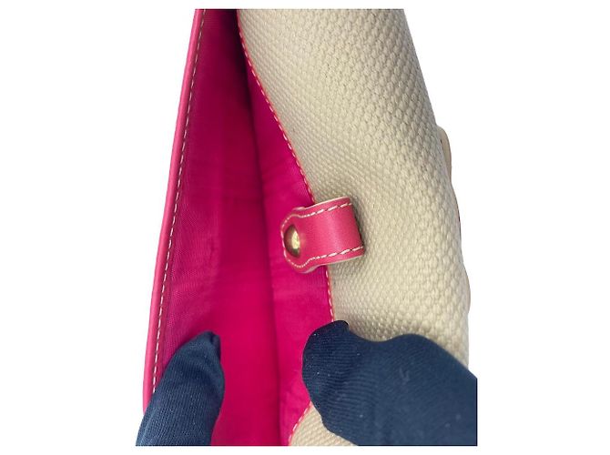 Céline Langes Logo Canvas Leder Geldbeutel mit Klappe Beige Pink - Ansicht 8