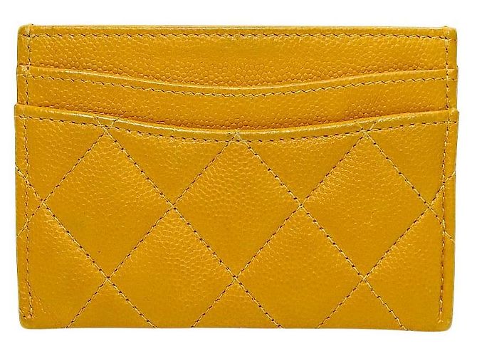 Chanel Tarjetero cartera de piel caviar amarilla - vista 3