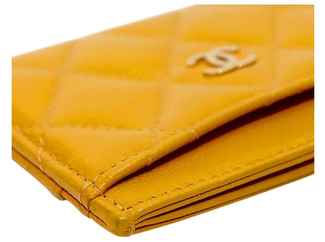 Chanel Tarjetero cartera de piel caviar amarilla - vista 6