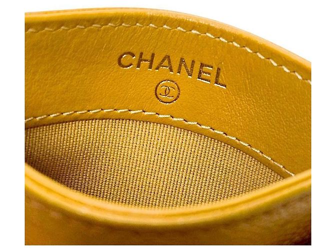 Chanel Tarjetero cartera de piel caviar amarilla - vista 8