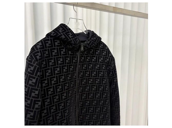 Fendi Velours Bomber Hoodie Schwarz - Ansicht 3