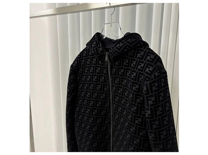 Fendi Velours Bomber Hoodie Schwarz - Ansicht 4