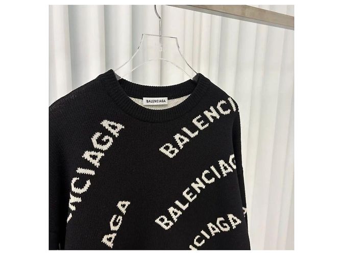 Balenciaga Multi Logo Strickpullover Schwarz - Ansicht 3